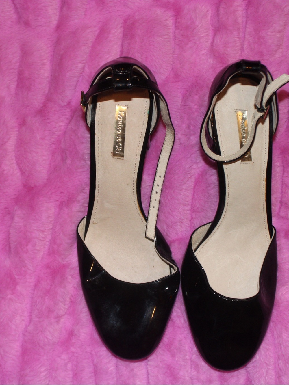 Louise et Cie Black Patent Ankle-Strap Heels